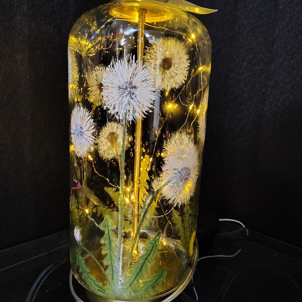 Glass Dome Dandelion LED Accent Light - White & Green